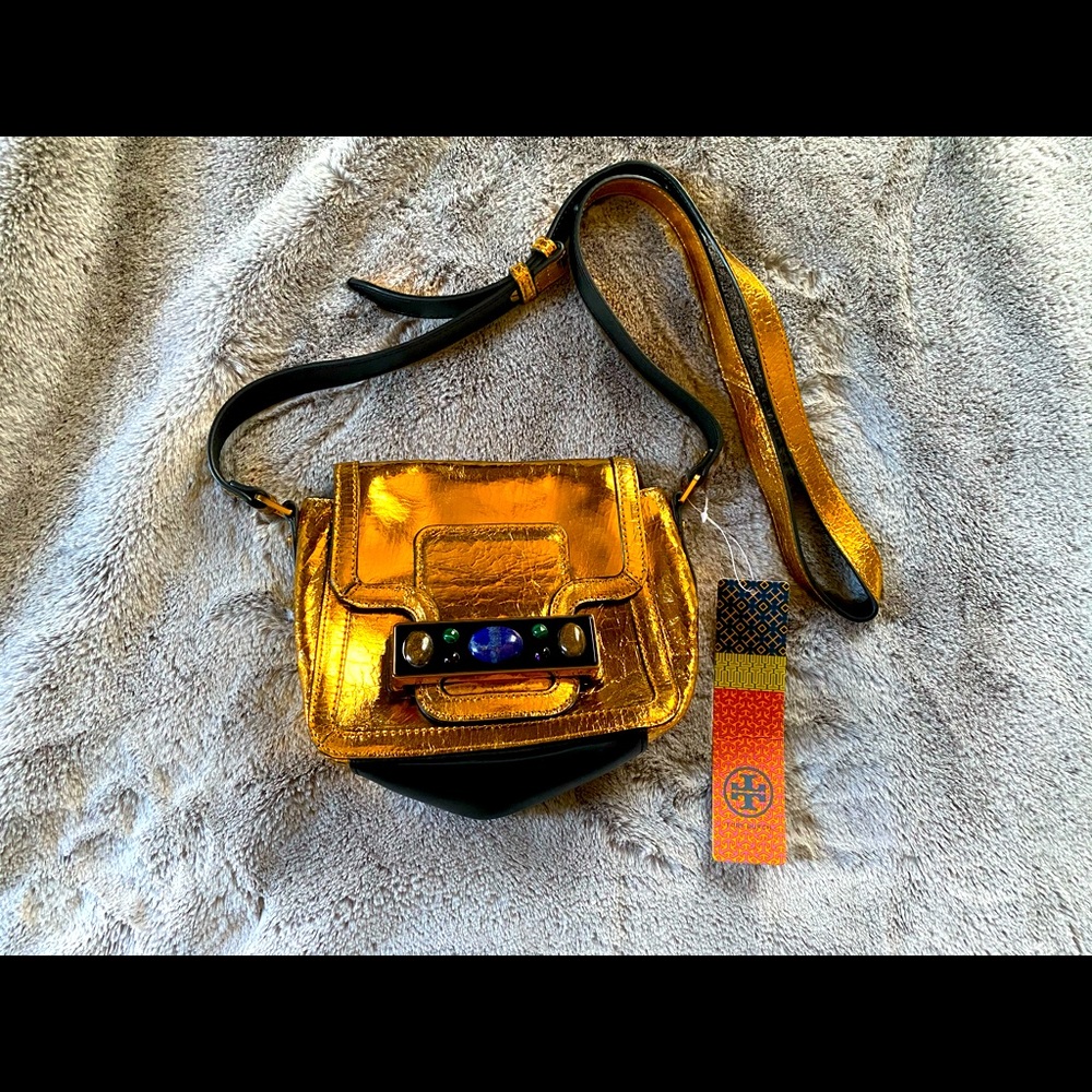 Tory Burch Crackle Metallic Shoulder Bag New w Tag